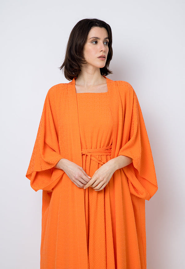 Choice Solid Long Wide Sleeves Abaya Orange