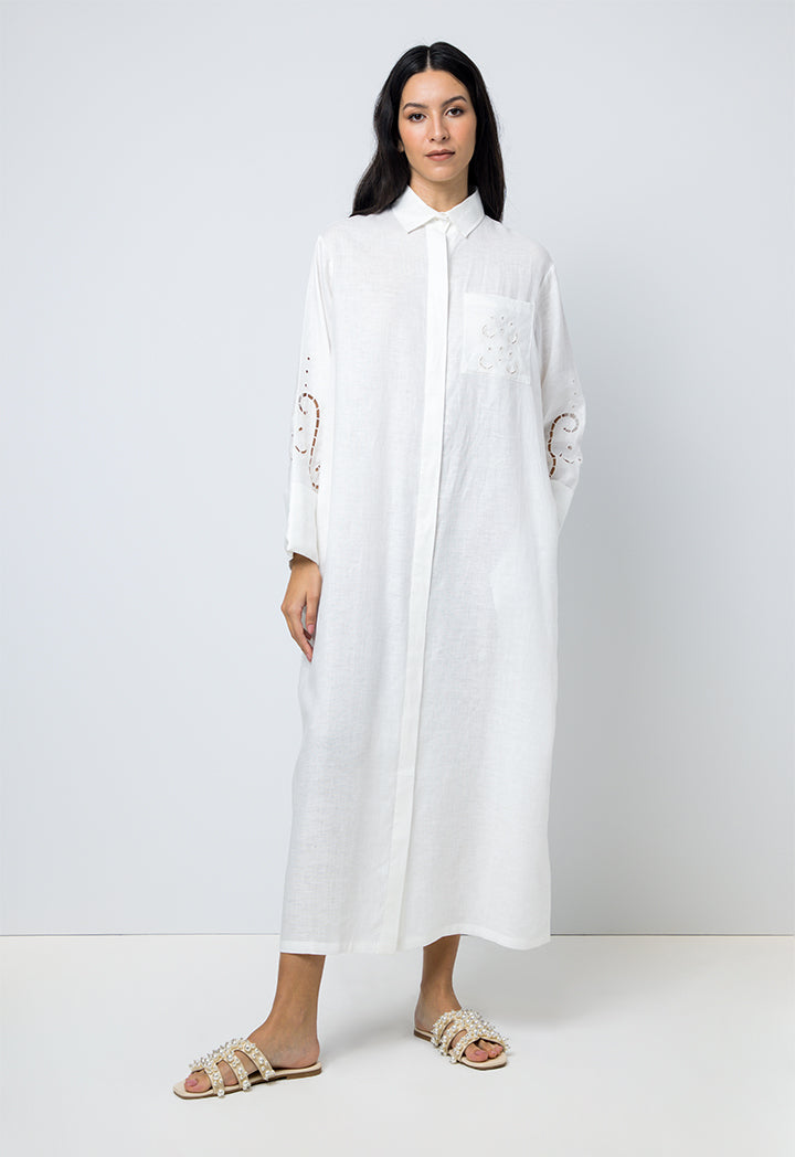 Choice Solid Embroidered Shirt Dress Offwhite