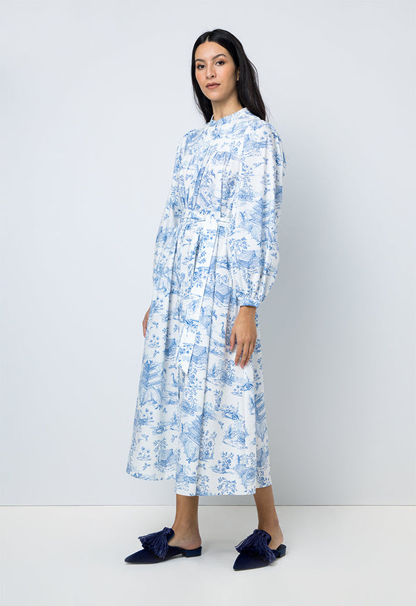 Choice Printed Belted Maxi Dress Offwhite