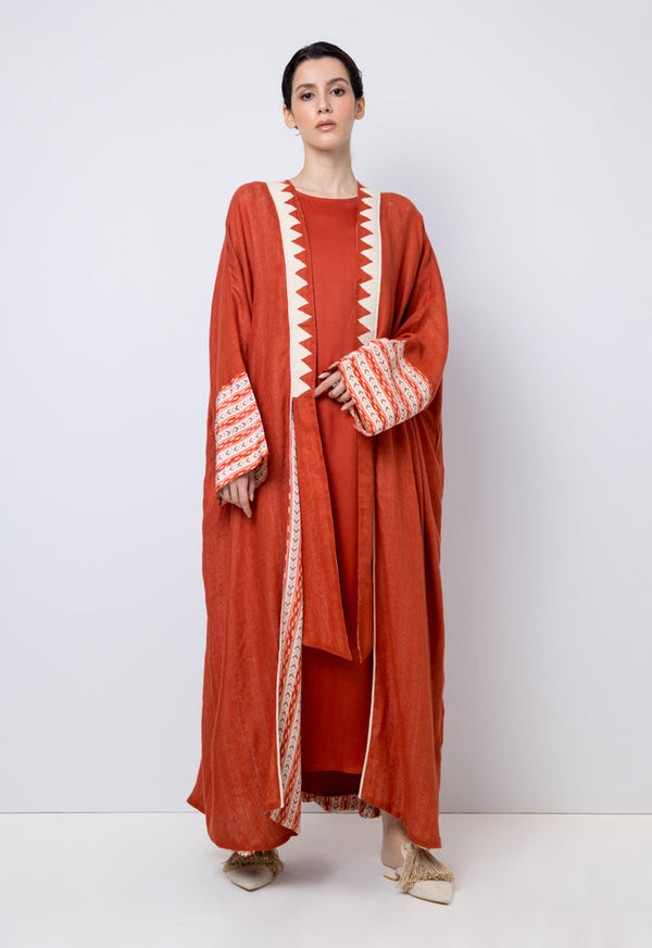 Choice Embroidered Kimono Sleeves Maxi Abaya Brick