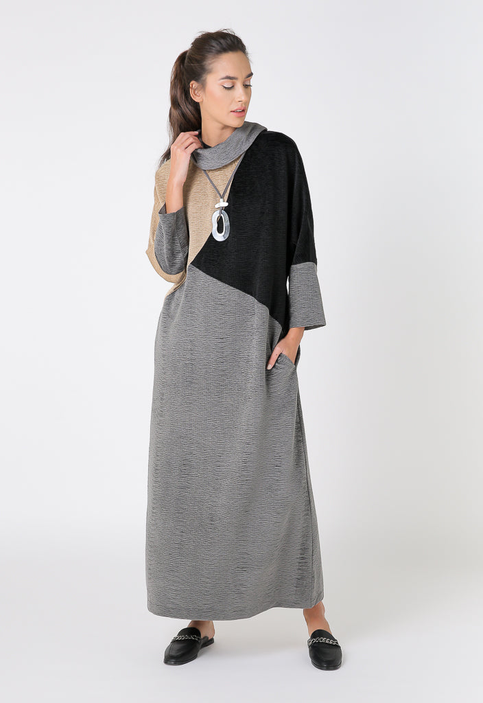 Choice Long Sleeve Cowl Neckline Dress Anthracite-Black-Dk