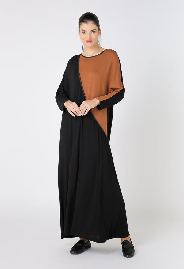 Choice Long Sleeve Leisure Jersey Dress Black-Cinnamon