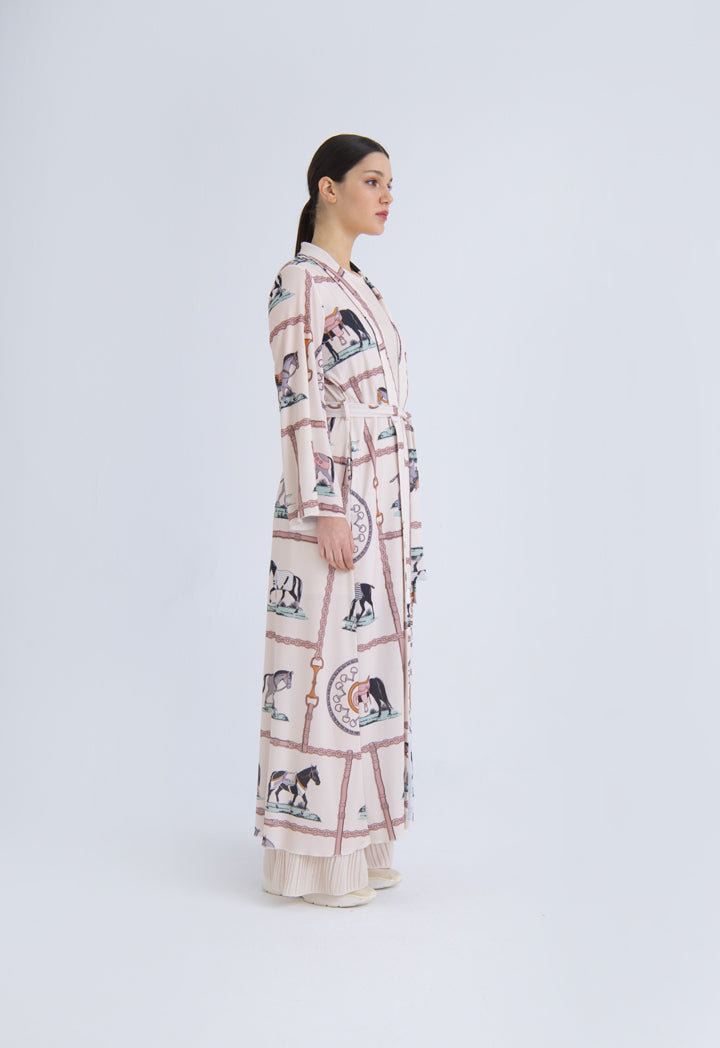 Choice Printed Knit Open Front Drape Cardigan Blush