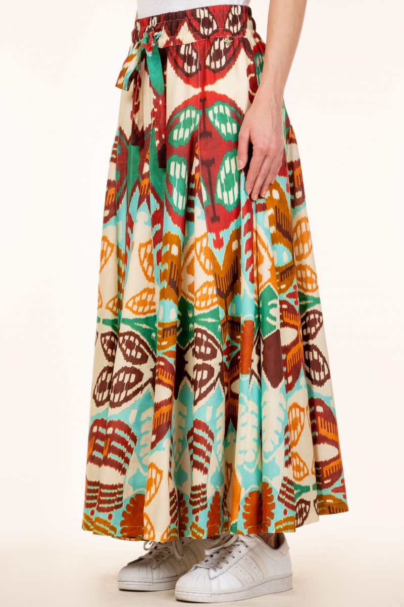 Souvenir Multicolor Flared Printed Long Skirt Multicolor