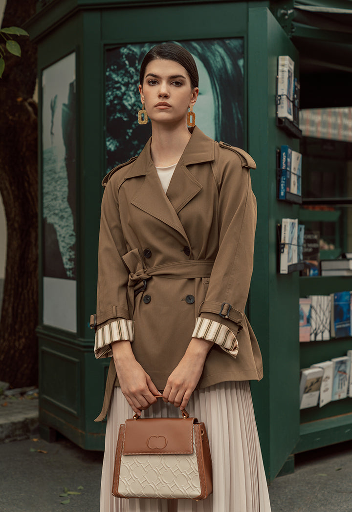 Choice Double Breasted Belted Trench Coat Khaki