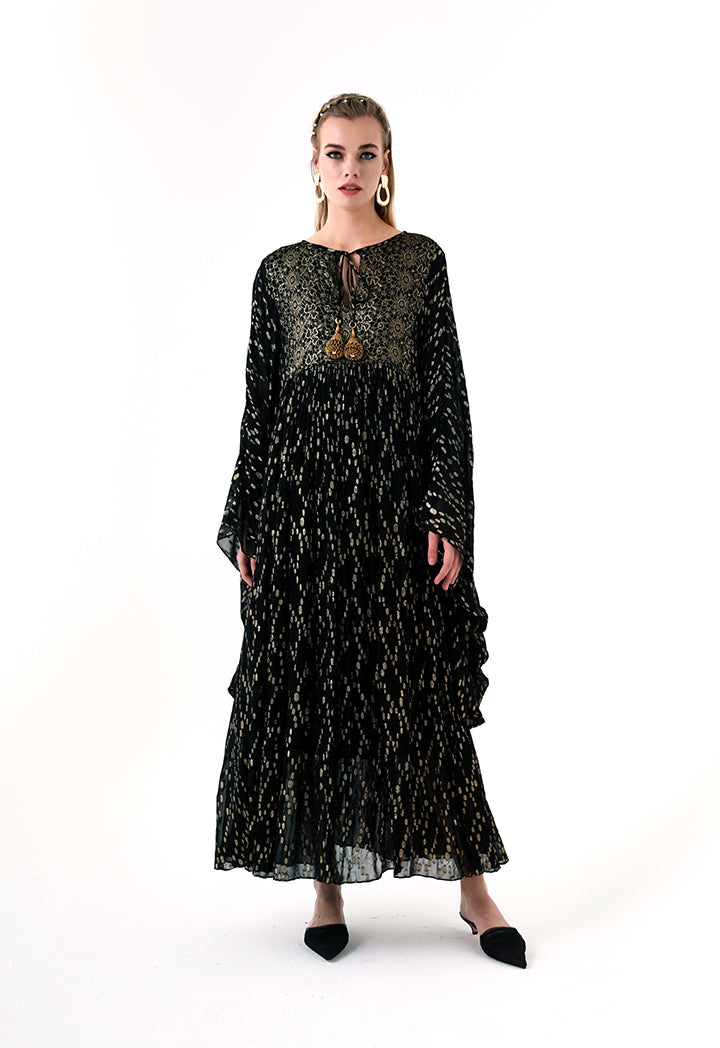 Choice Tassel Tie Neck Kaftan Dress Black - Wardrobe Fashion