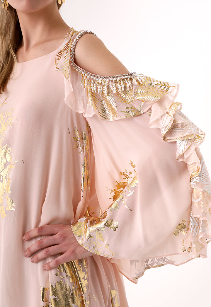 Choice Embellished Cold Shoulder Dress Blush - Wardrobe Fashion