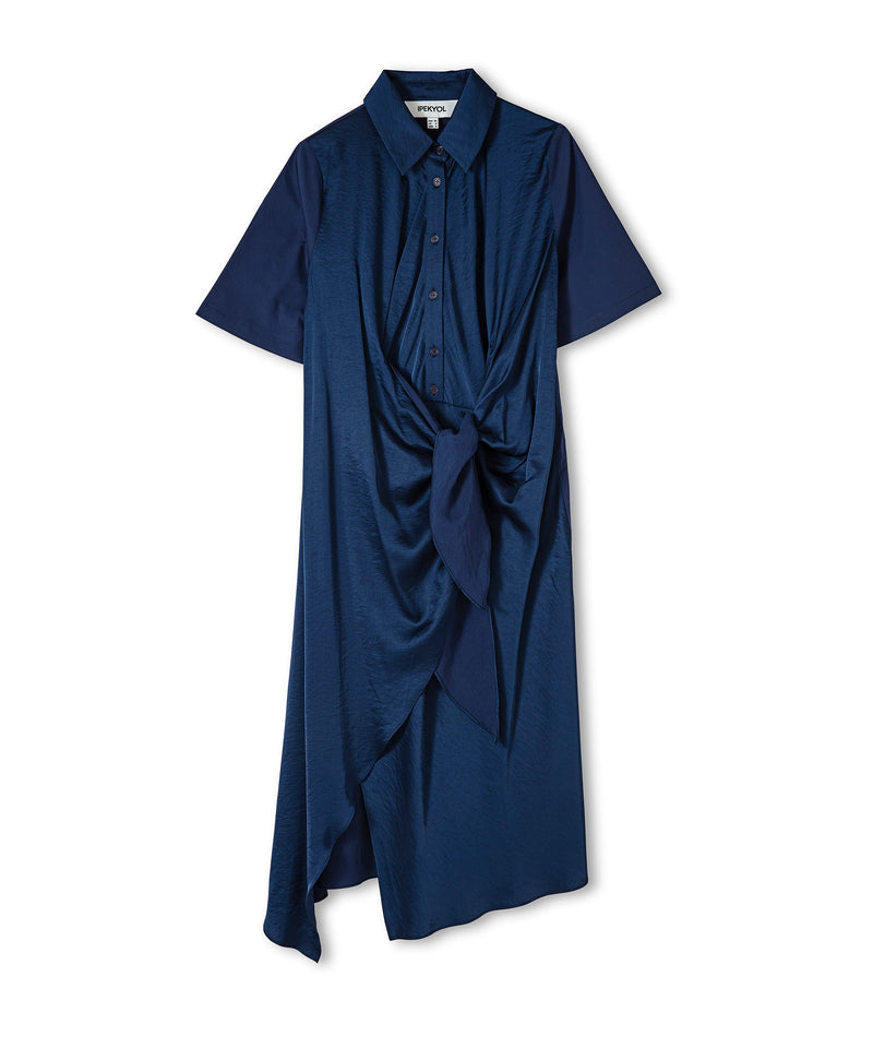 Ipekyol Satin Mix Midi Shirt Dress Navy Blue