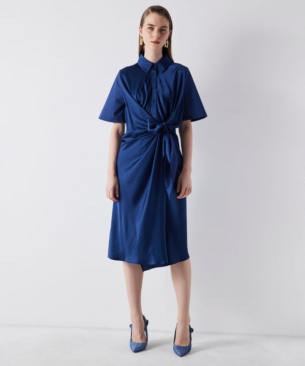 Ipekyol Satin Mix Midi Shirt Dress Navy Blue