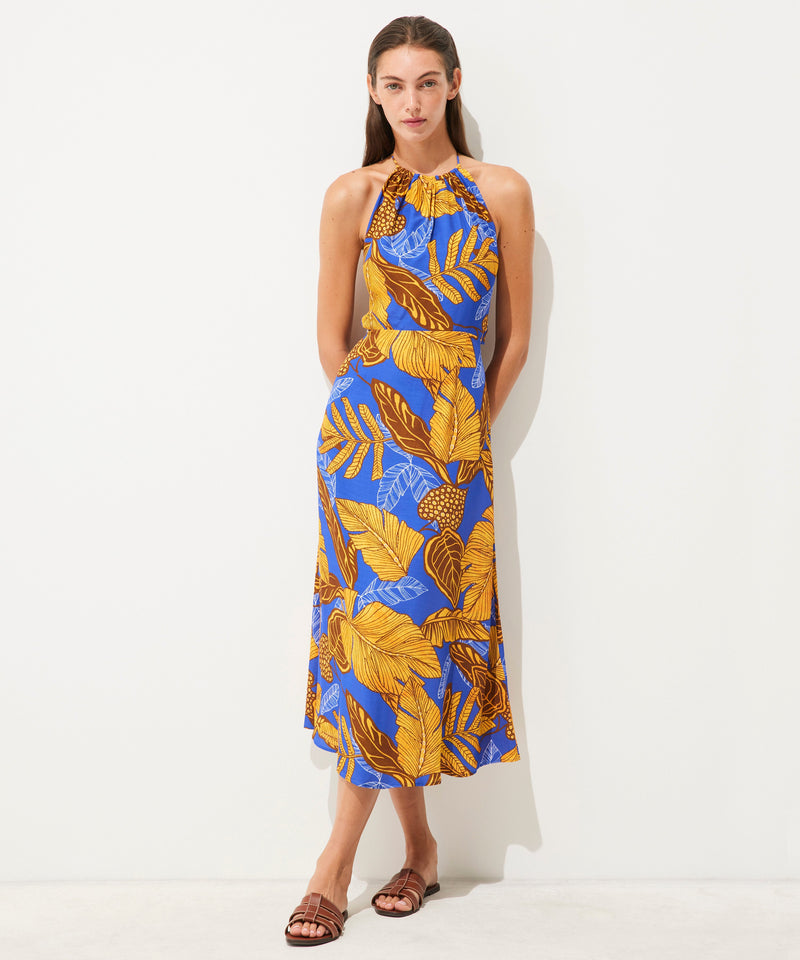 Ipekyol Leaf Pattern Backless Dress Sax