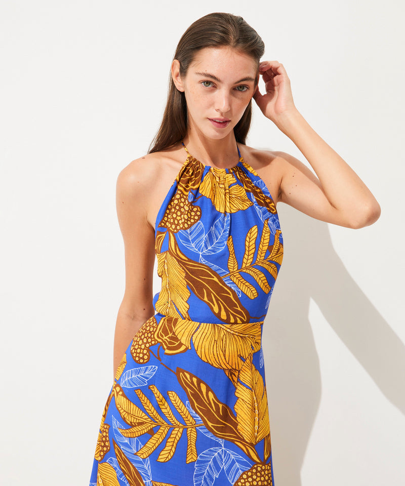 Ipekyol Leaf Pattern Backless Dress Sax