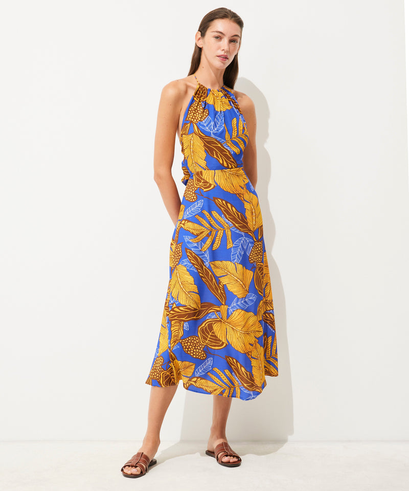 Ipekyol Leaf Pattern Backless Dress Sax