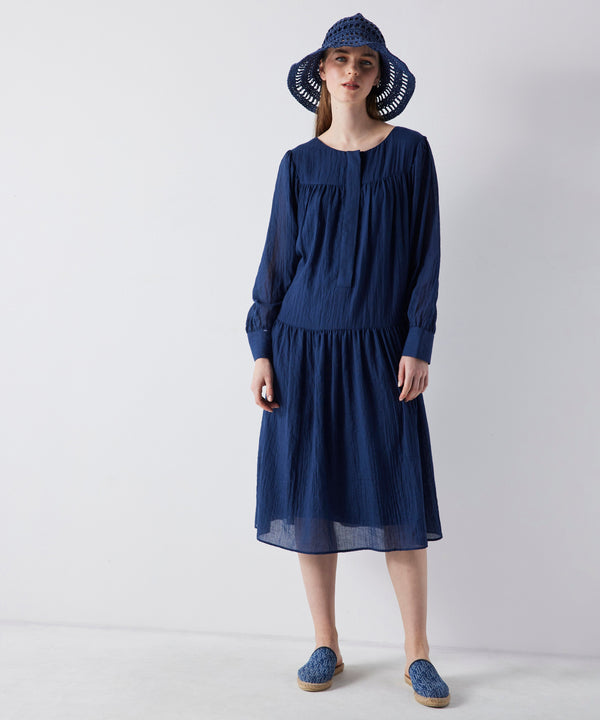 Ipekyol Solid Textured Midi Dress  Navy Blue