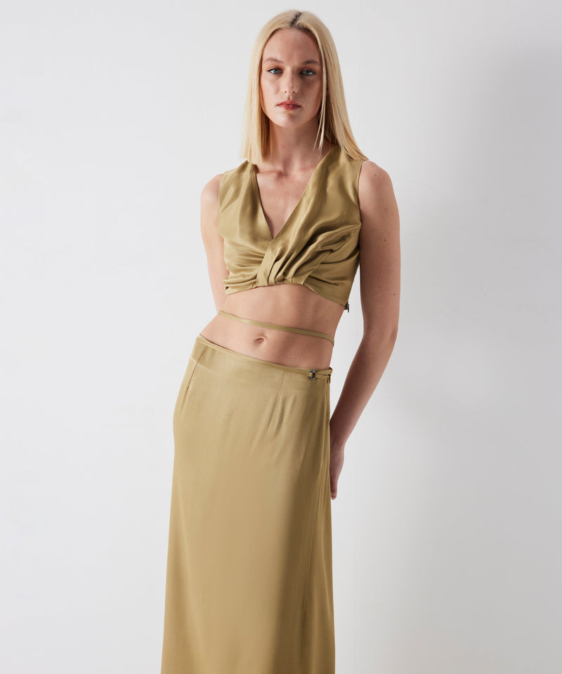 Ipekyol Waist Tie Detail Midi Skirt Khaki