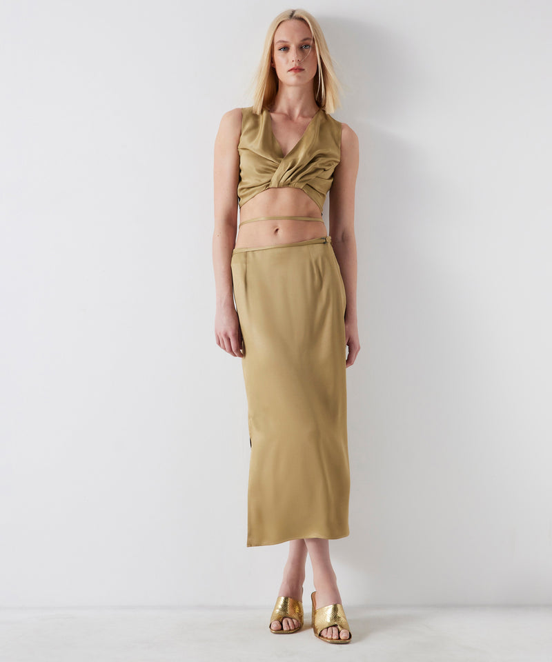 Ipekyol Waist Tie Detail Midi Skirt Khaki