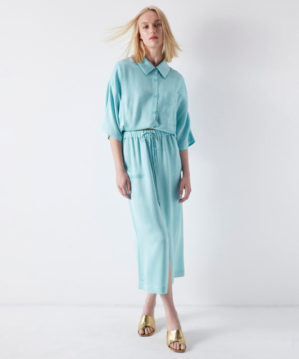 Ipekyol Solid Front Slit Midi Skirt Aqua