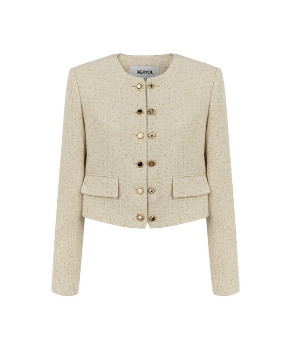 Ipekyol Tweed Jacket With Mixed Metal Buttons Natural