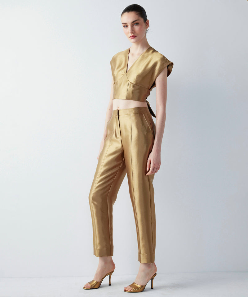 Ipekyol Shiny Textured Crop Blouse Gold