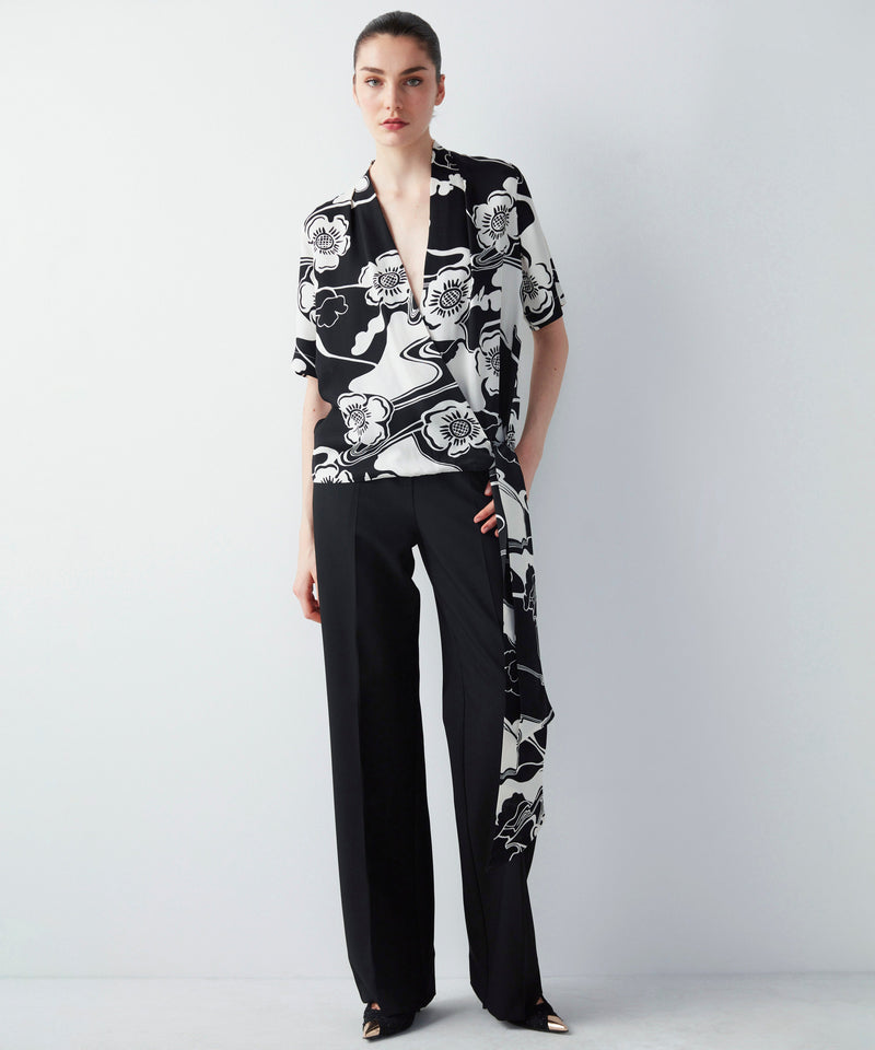 Ipekyol Floral Pattern Tie Detail Blouse Black