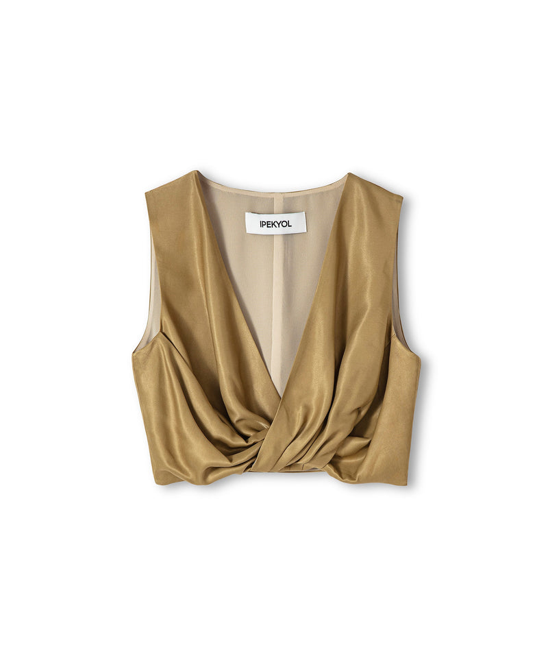 Ipekyol Shiny Textured Crop Blouse Khaki