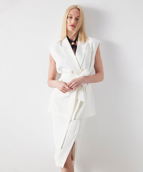 Ipekyol Oversized Linen Vest With Belt Off White