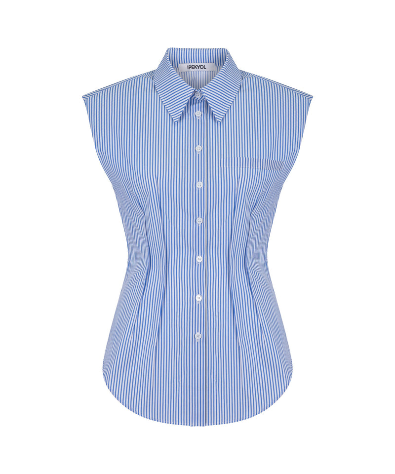 Ipekyol Striped Sleeveless Poplin Shirt Blue