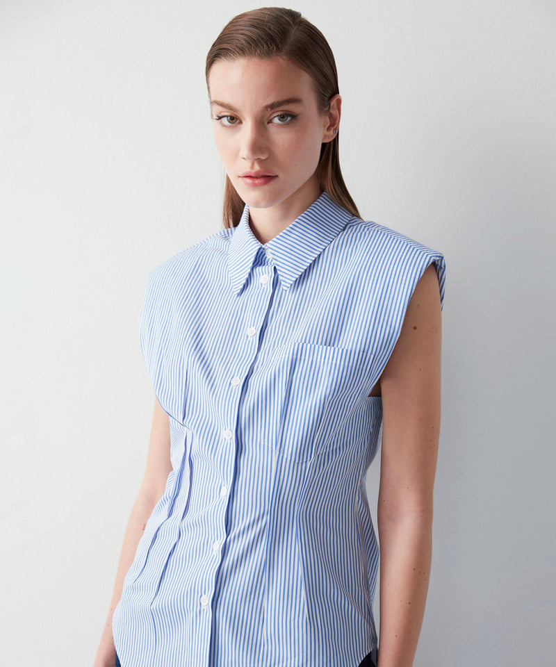 Ipekyol Striped Sleeveless Poplin Shirt Blue