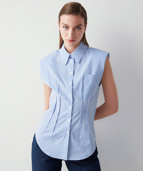 Ipekyol Striped Sleeveless Poplin Shirt Blue