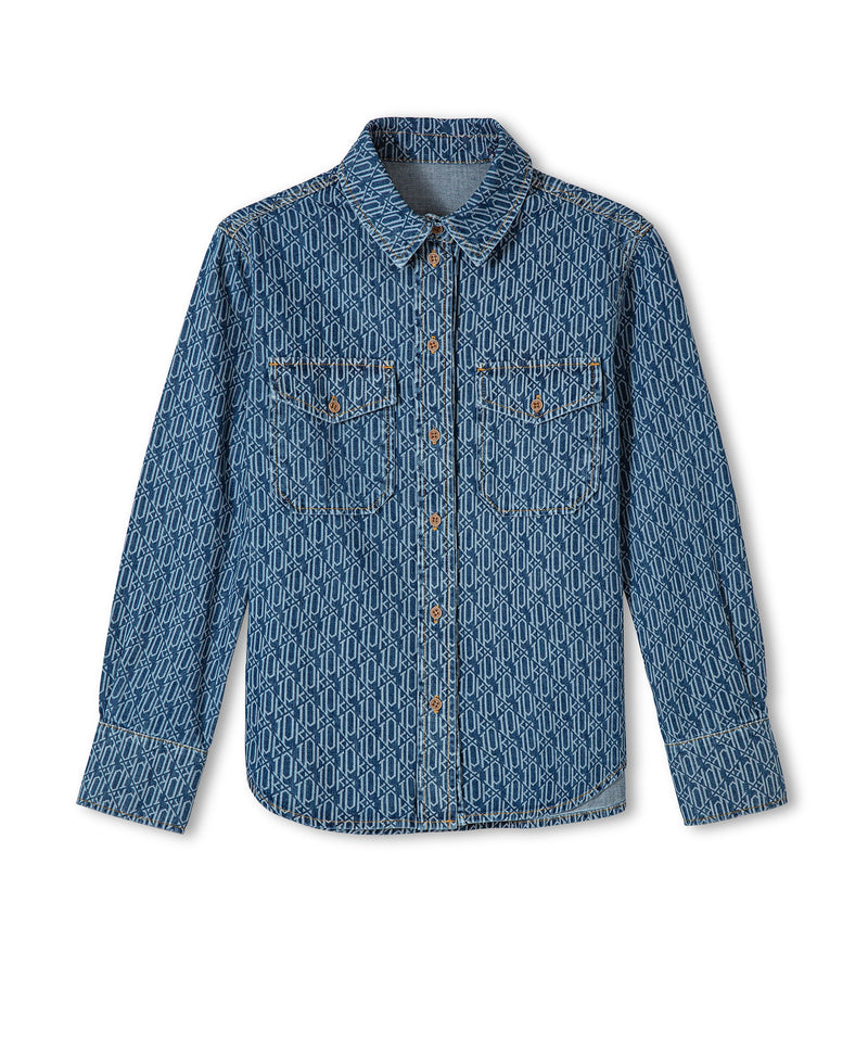 Ipekyol Monogram Pattern Denim Shirt Blue