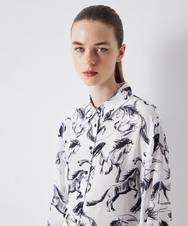 Ipekyol Horse Pattern Long Sleeve Shirt Black