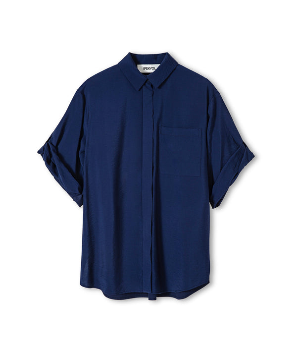 Ipekyol Twist Detailed Sleeve Shirt Navy Blue