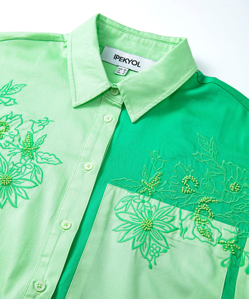 Ipekyol Floral Embroidery Colorblock Shirt Green