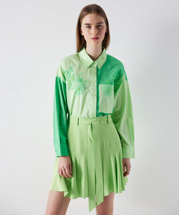 Ipekyol Floral Embroidery Colorblock Shirt Green