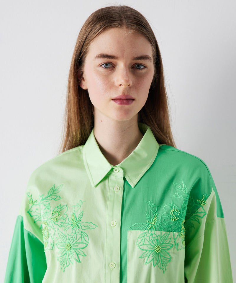 Ipekyol Floral Embroidery Colorblock Shirt Green