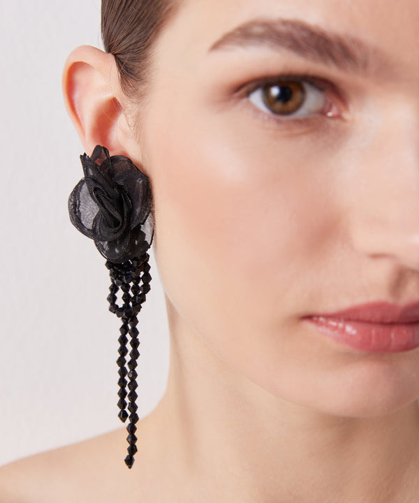 Ipekyol Flower Earrings With Sparkly Stones Black