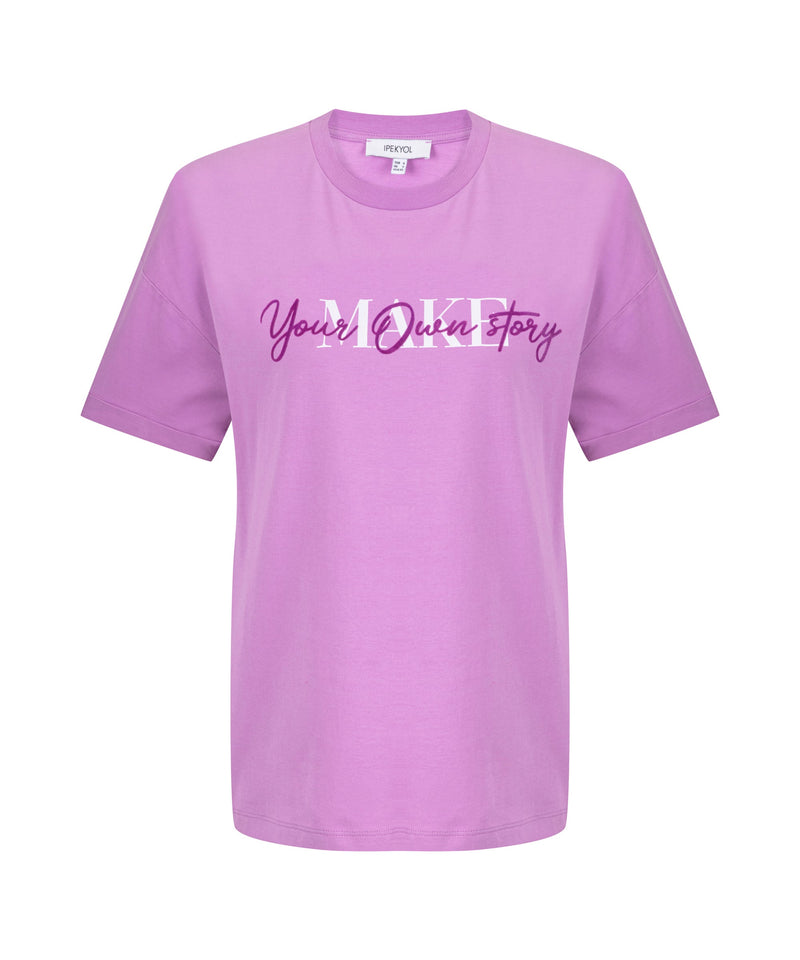 Ipekyol Velvet Slogan Print T-Shirt Purple