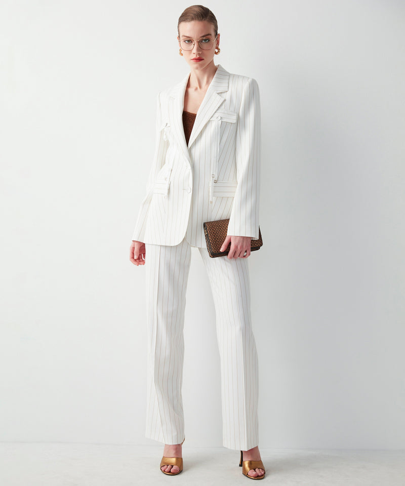 Ipekyol Striped Blazer With Adjustable Grosgrain Detail Ecru