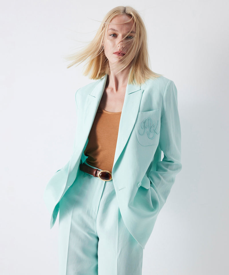 Ipekyol Monogram Embroidery Blazer Aqua