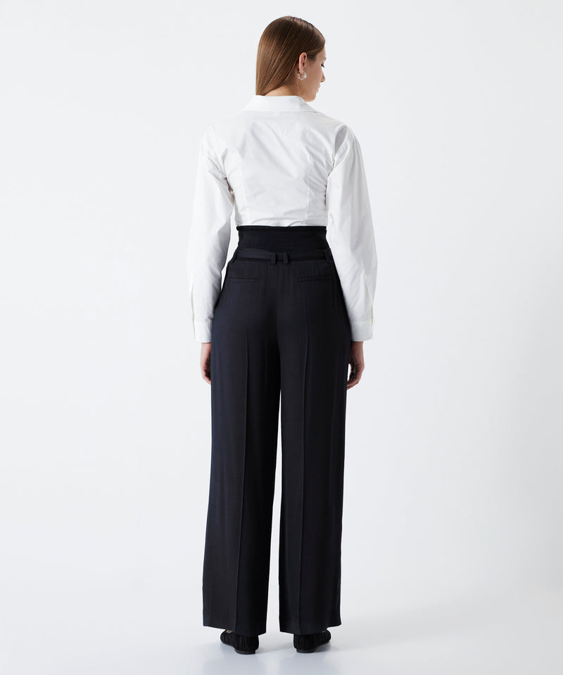 Ipekyol Ribana Mix Wide Leg Fit Trousers Navy Blue