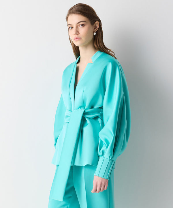 Ipekyol Belted Satin Jacket Green