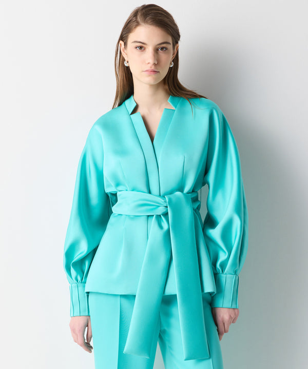 Ipekyol Belted Satin Jacket Green