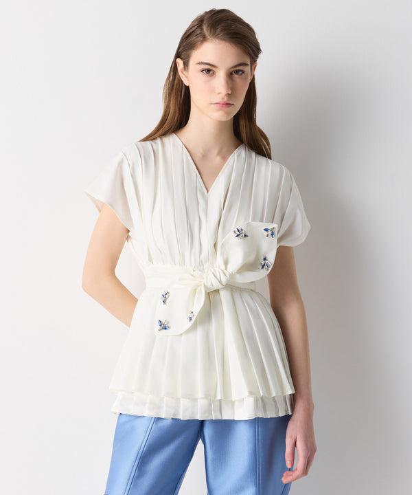 Ipekyol Bow Detailed Pleated Blouse Off White