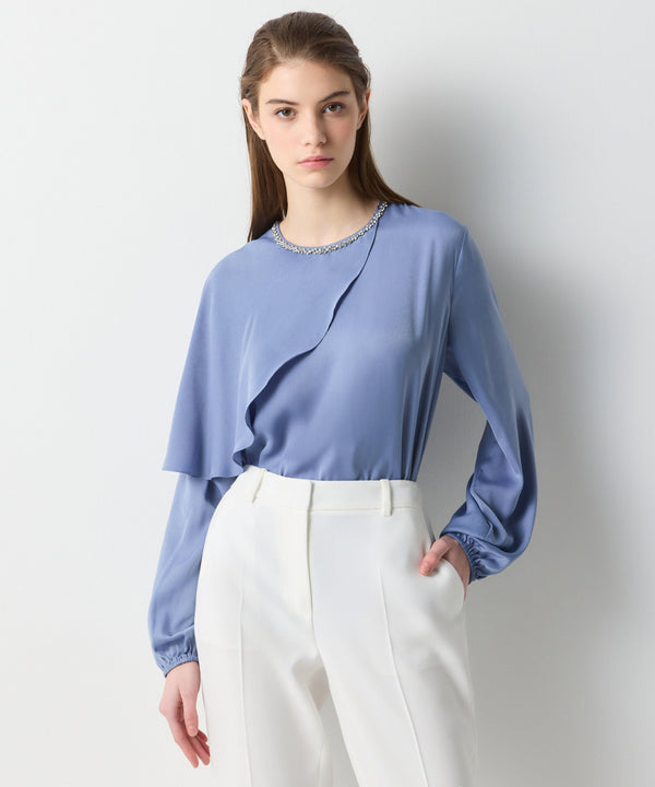 Ipekyol Jewel Neck Ruffle Blouse Blue