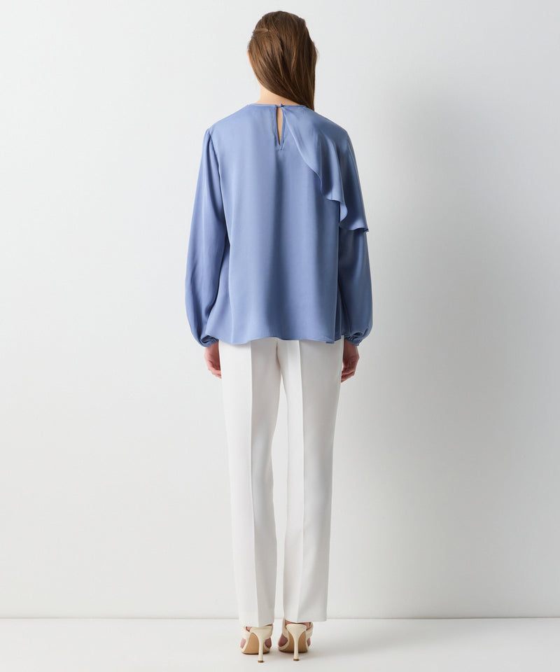 Ipekyol Jewel Neck Ruffle Blouse Blue