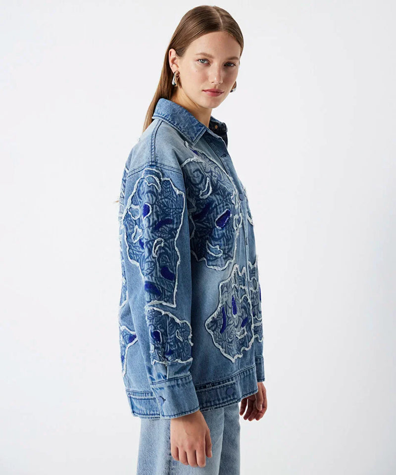 Ipekyol Appliqued Denim Coat Blue