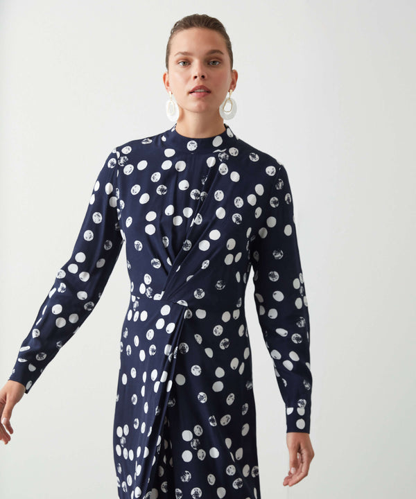 Ipekyol Polka Dot Midi Dress Navy