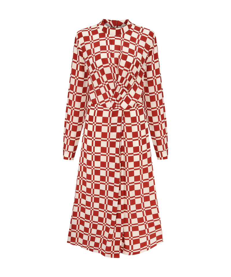 Ipekyol Square Pattern Midi Dress Cherry