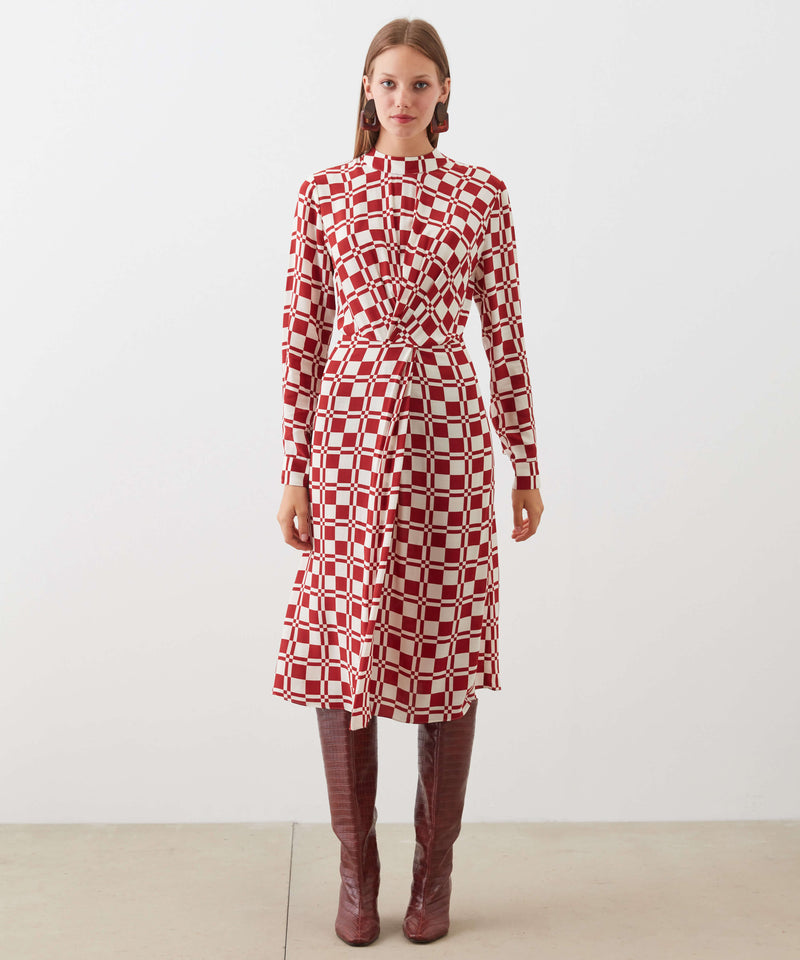 Ipekyol Square Pattern Midi Dress Cherry