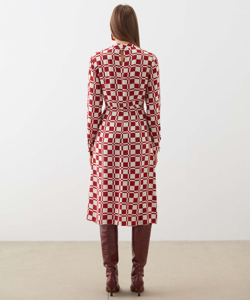 Ipekyol Square Pattern Midi Dress Cherry