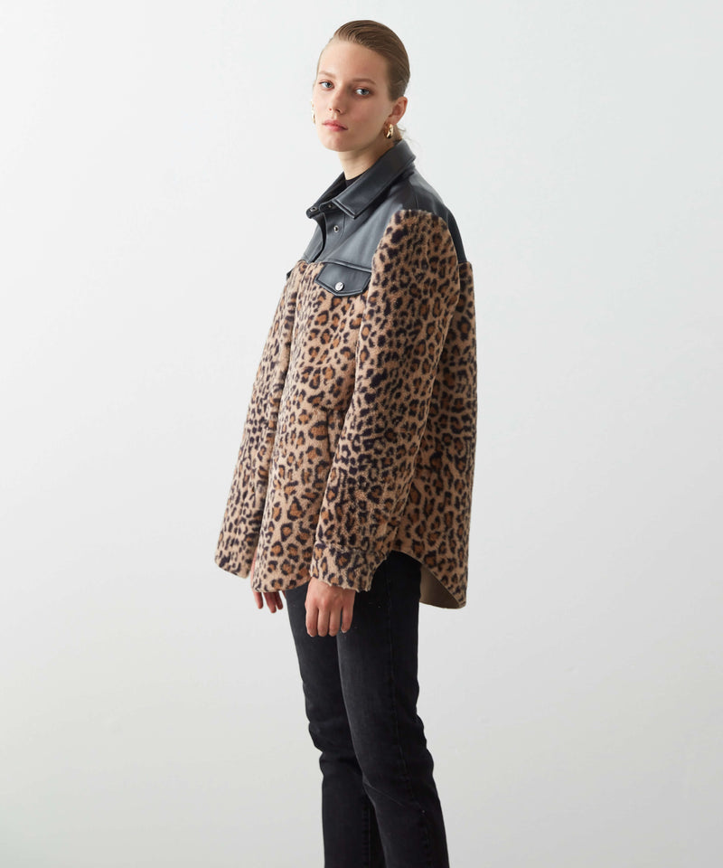 Ipekyol Leopard Pattern Mix Coat Brown